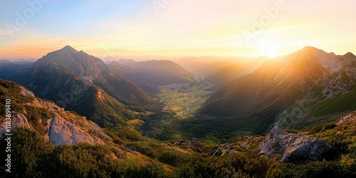 Evening panorama of Herzogstand mountain showcasing the stunning alpine landscape and tranquil valleys photo