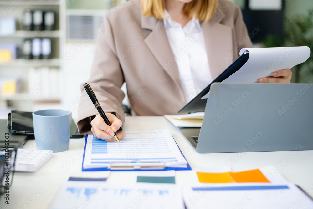 Businesswoman hand using smart phone laptop and tablet with social network diagram on desk as concept Businesswoman hand using smart phone laptop and tablet with social network diagram on desk as concept