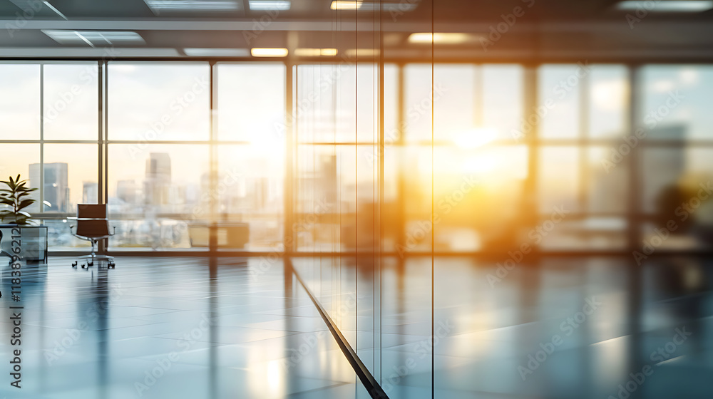 Sophisticated office panorama with reflective glass surfaces and blurred background Sophisticated office panorama with reflective glass surfaces and blurred background