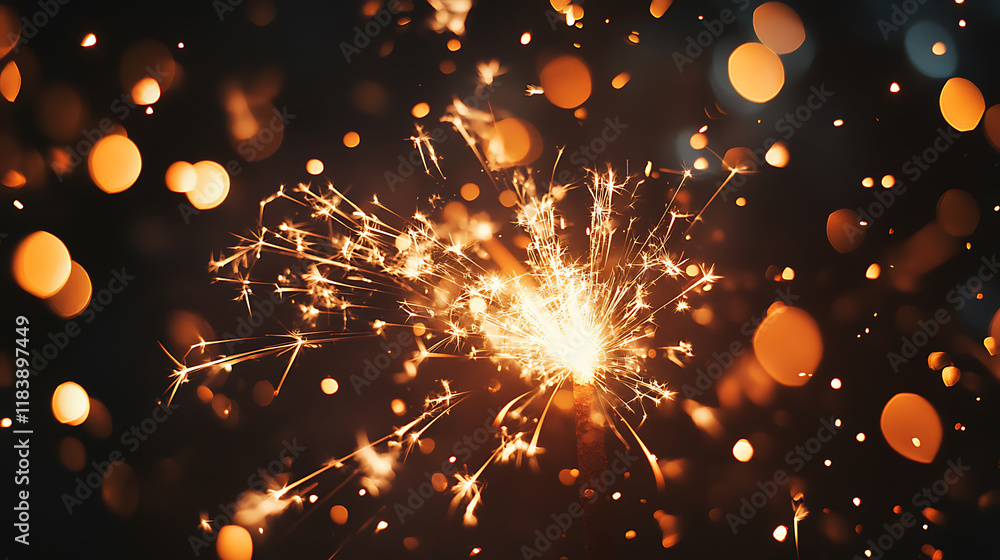 Obraz premium The dynamic sparkle of a firework in the night sky, capturing the essence of a festive moment with a burst of golden light