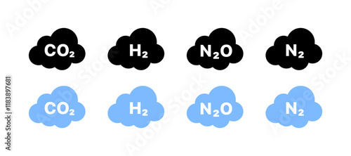 Chemical compounds set icons. Gases icons. Flat and silhouette style. Vector icons.