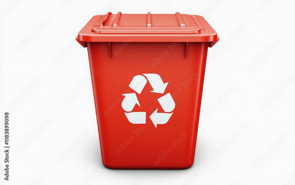 A red recycling bin with a white recycling symbol, presented in a flat design style on an isolated white background. A red recycling bin with a white recycling symbol, presented in a flat design style on an isolated white background.