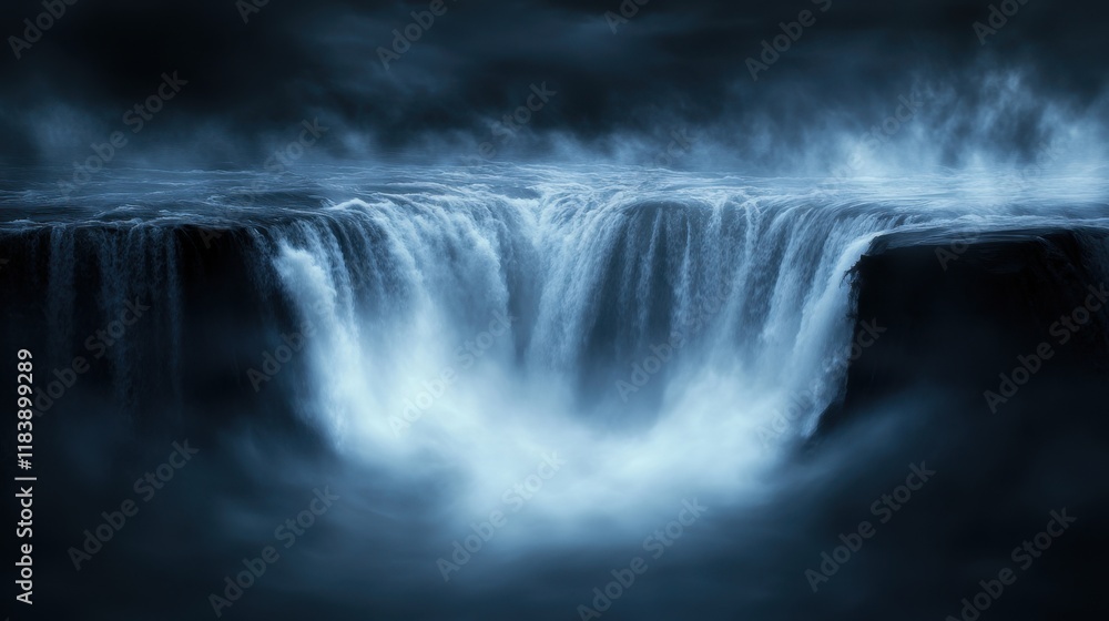 Mystical waterfall illuminated moonlight Mystical waterfall illuminated moonlight