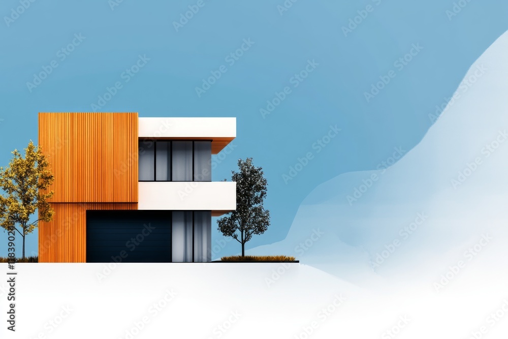 Naklejka premium Budgeting and Residential concept .Modern house design with wooden accents and minimalistic style.