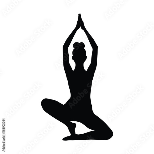 Minimal yoga pose vector silhouette black color