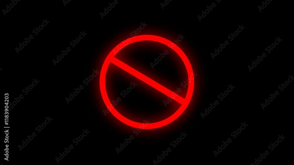 Warning, stop or no entry forbidden red circle and line symbol icon animation on a black background. Warning, stop or no entry forbidden red circle and line symbol icon animation on a black background.