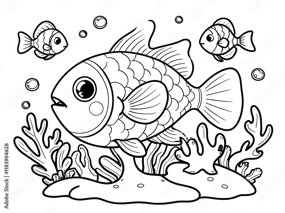 Obraz premium Adorable Cartoon Fish in a Vibrant Underwater World