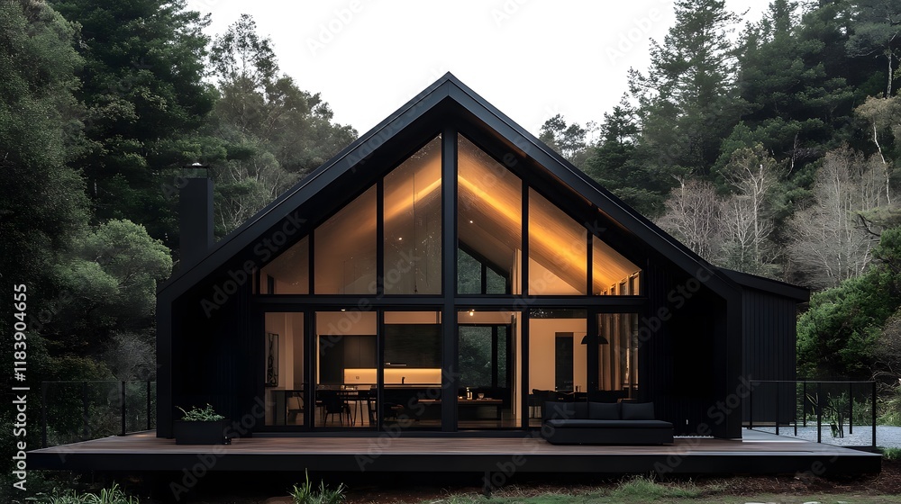 Modern Black A-Frame House in Wooded Setting Modern Black A-Frame House in Wooded Setting