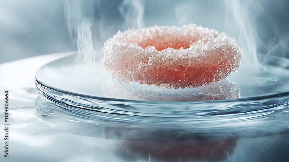 Fototapeta premium Cryogenic food, ring-shaped, frosted, on glass.