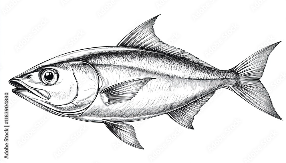 Obraz premium Amberjack fish ocean drawing, white background
