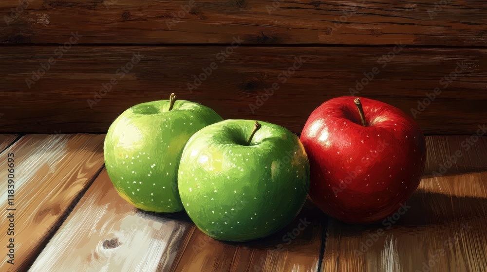 Red and green apples . On wooden background. Red and green apples . On wooden background.