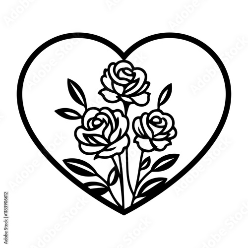 Valentine floral heart vector illustration, laser cut heart template 