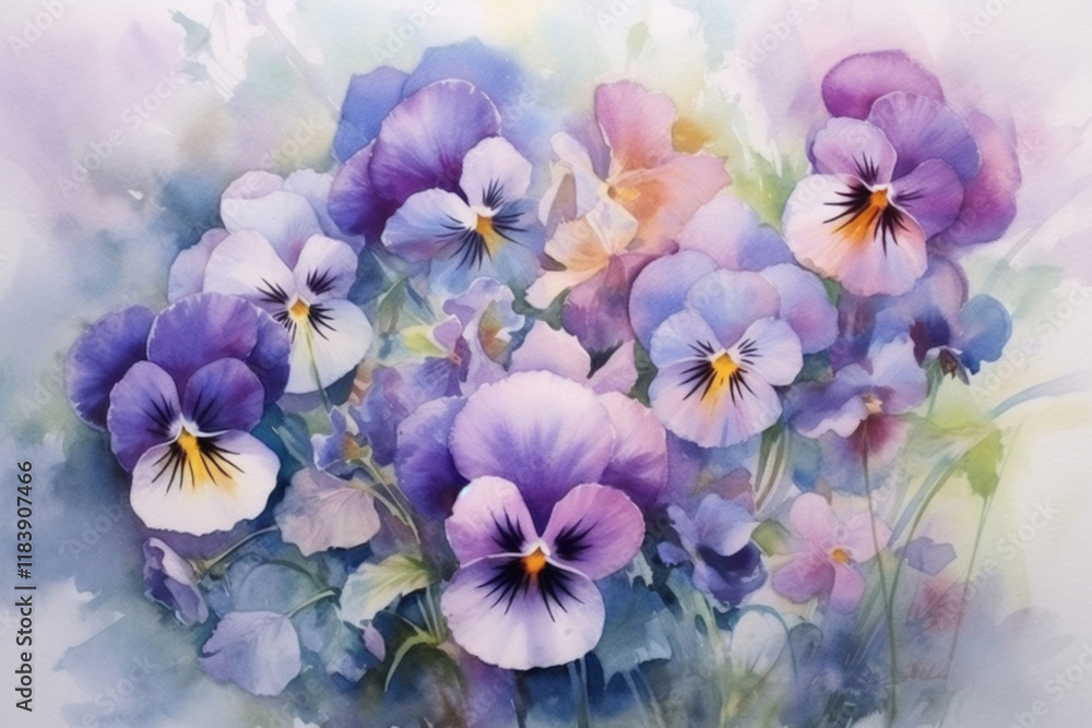 watercolor style pansies , Generative AI watercolor style pansies , Generative AI