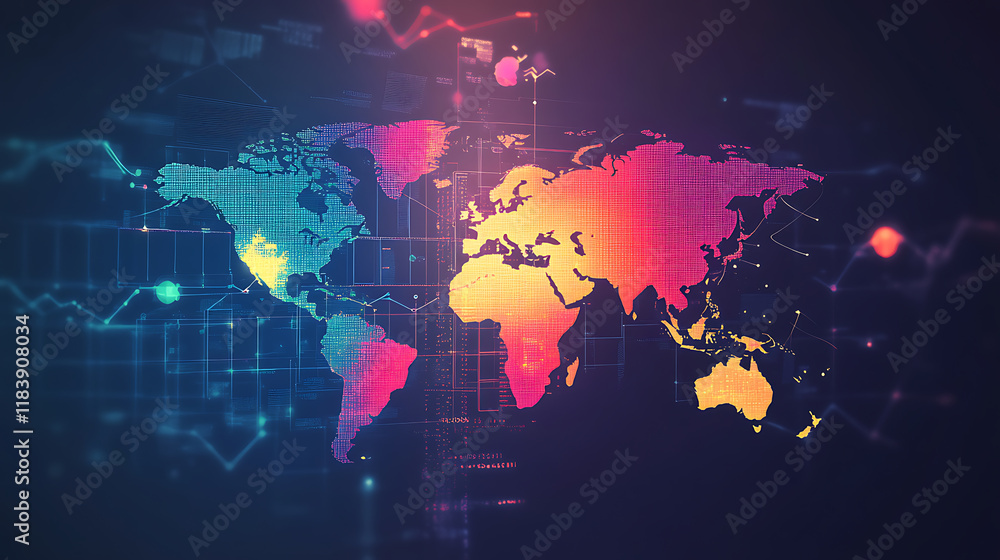 Obraz premium An image featuring a colorful world map with a graph behind