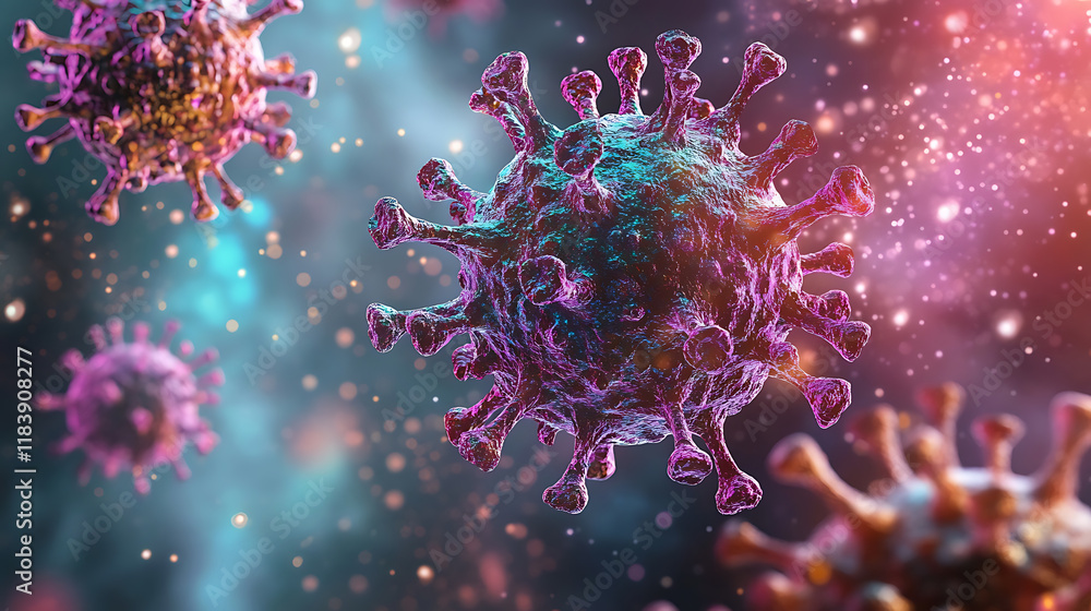 An image of virus and virus particles An image of virus and virus particles