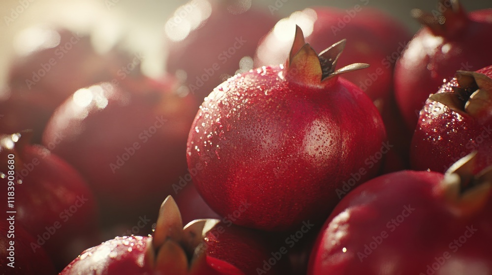 Macro image of red ripe pomegranate, shallow depth of field. Summer fruits background Macro image of red ripe pomegranate, shallow depth of field. Summer fruits background