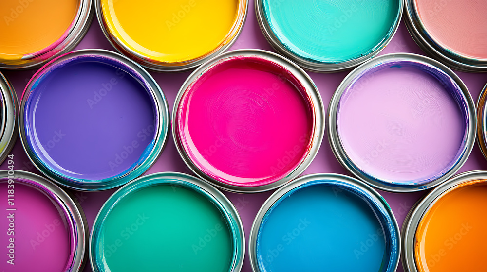 Cans of paint of different colors background Cans of paint of different colors background