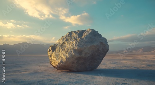 A large rock rich in lithium, part of a valuable resource, lies in a desolate desert. photo