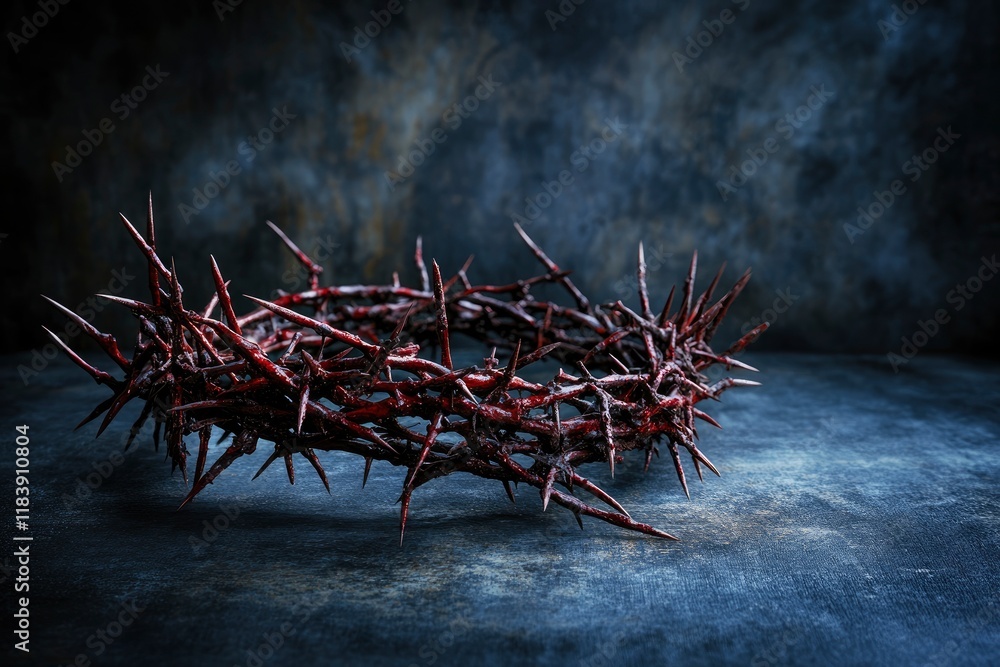 Fototapeta premium Crown of thorns with nails on dark background. Good Friday concept