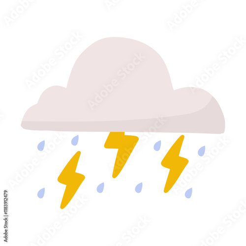 Rain with thunderstorms vector weather illustration