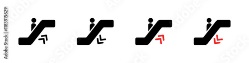 Escalator set icons. Silhouette and flat style. Vector icons.