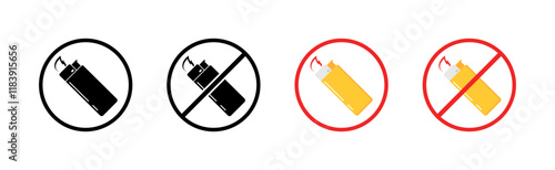 Lighter set icons. Prohibitory sign set icons. Flat and silhouette style. Vector icons.
