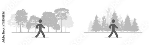 Walking in the woods icons. Flat style. Vector icons.