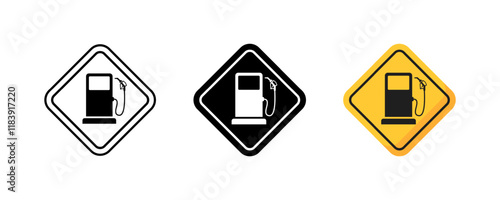 Fuel station sign set icons. Linear, silhouette and flat style. Vector icons.