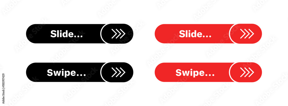 Swipe and slide button set icons. Silhouette and flat style. Vector icons.