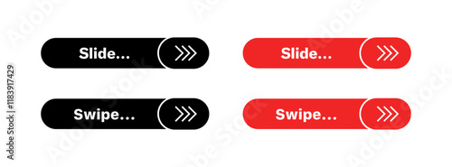 Swipe and slide button set icons. Silhouette and flat style. Vector icons.