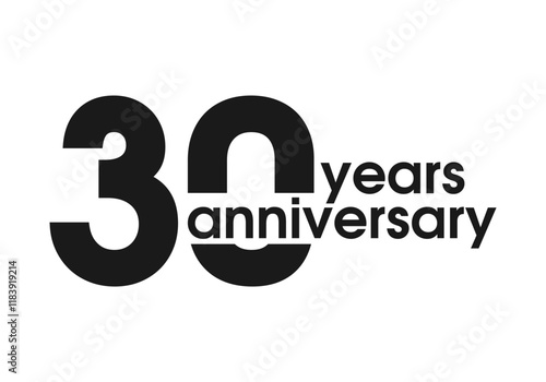 30 years anniversary logo, icon or badge. 30th birthday, jubilee celebration, wedding, invitation card design element. Vector illustration.