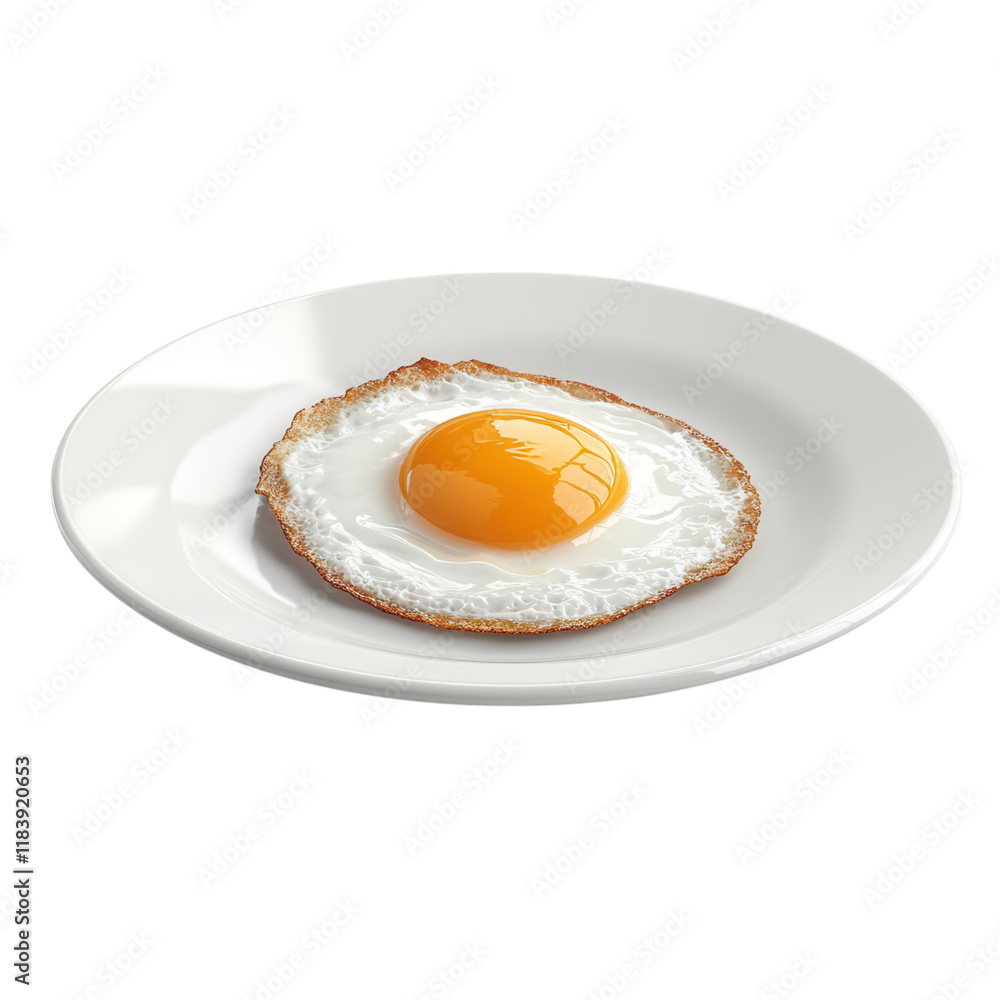 Fried Egg on White Plate, a solitary golden yolk resting on a pristine white dish against a clean background, simple and inviting Fried Egg on White Plate, a solitary golden yolk resting on a pristine white dish against a clean background, simple and inviting