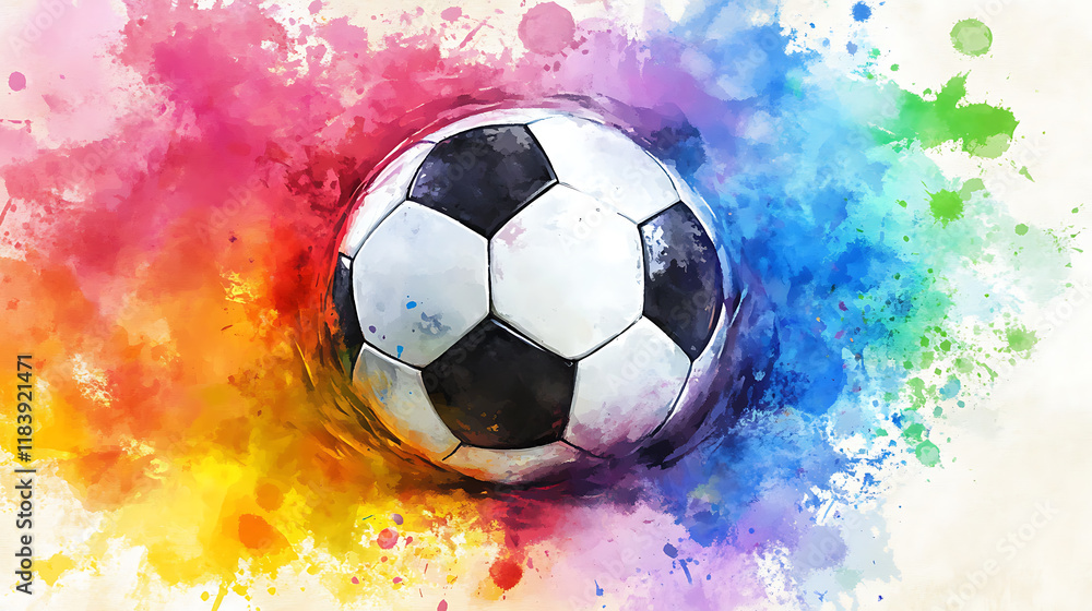 Obraz premium Soccer ball on watercolor splat background