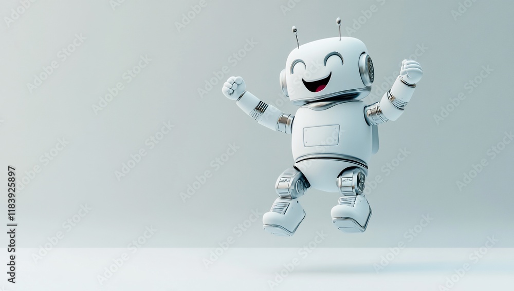 Fototapeta premium Happy jumping robot, digital illustration.