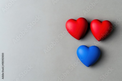 Wallpaper Mural Two red hearts and one blue heart on a gray background with copy space Torontodigital.ca
