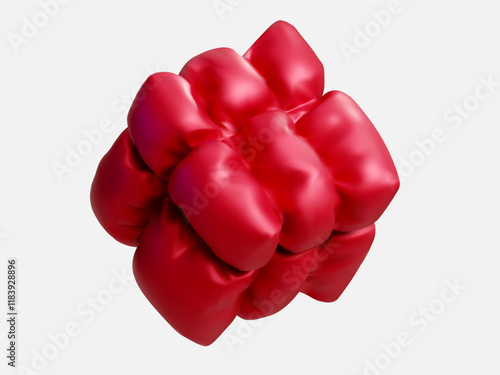 3D soft red cube with pillow texture