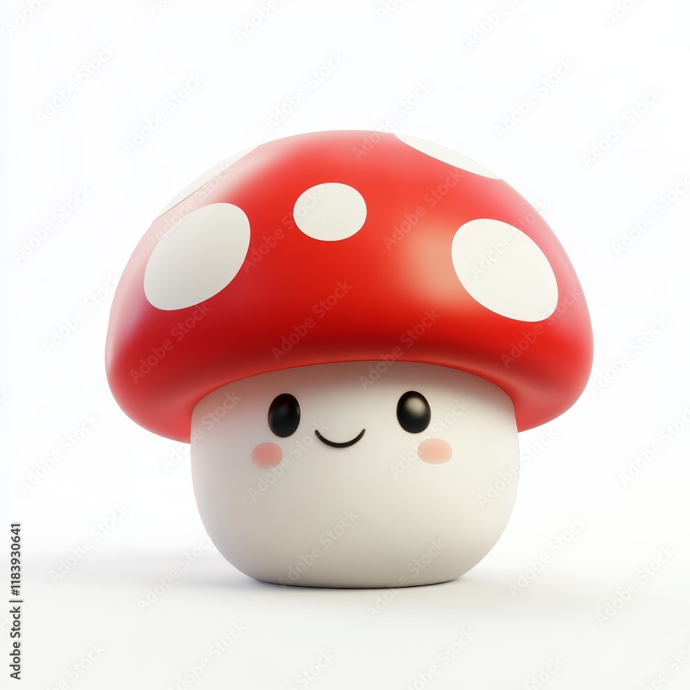 Fototapeta premium Cute Red Mushroom Character with a Smiling Face and Glossy Finish
