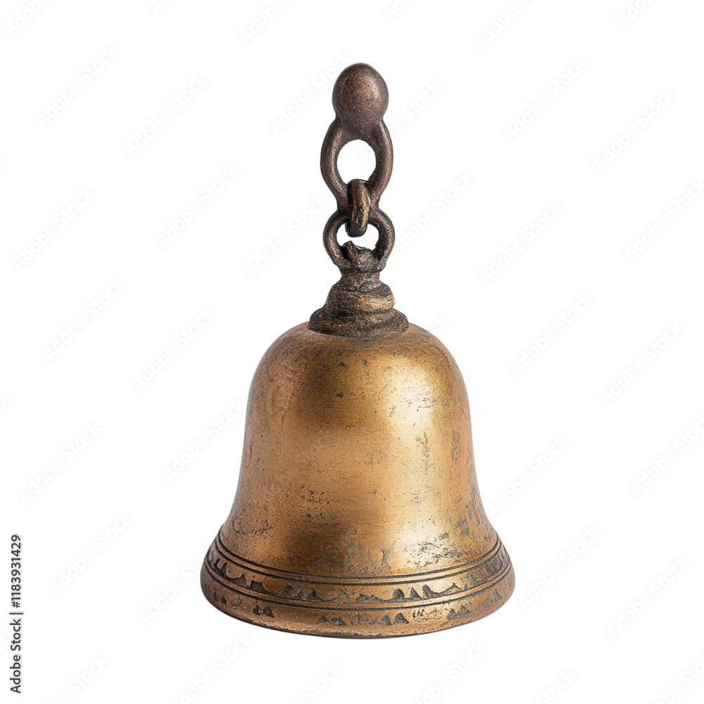 Brass Bell on White, small brass bell with clapper, elegant design, minimalistic display, suitable for digital use, clean and simple background Brass Bell on White, small brass bell with clapper, elegant design, minimalistic display, suitable for digital use, clean and simple background