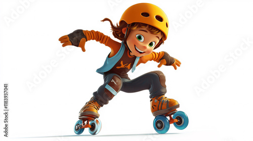  A cartoon-style drawing of a boy roller skating on a white background, perfect for coloring.