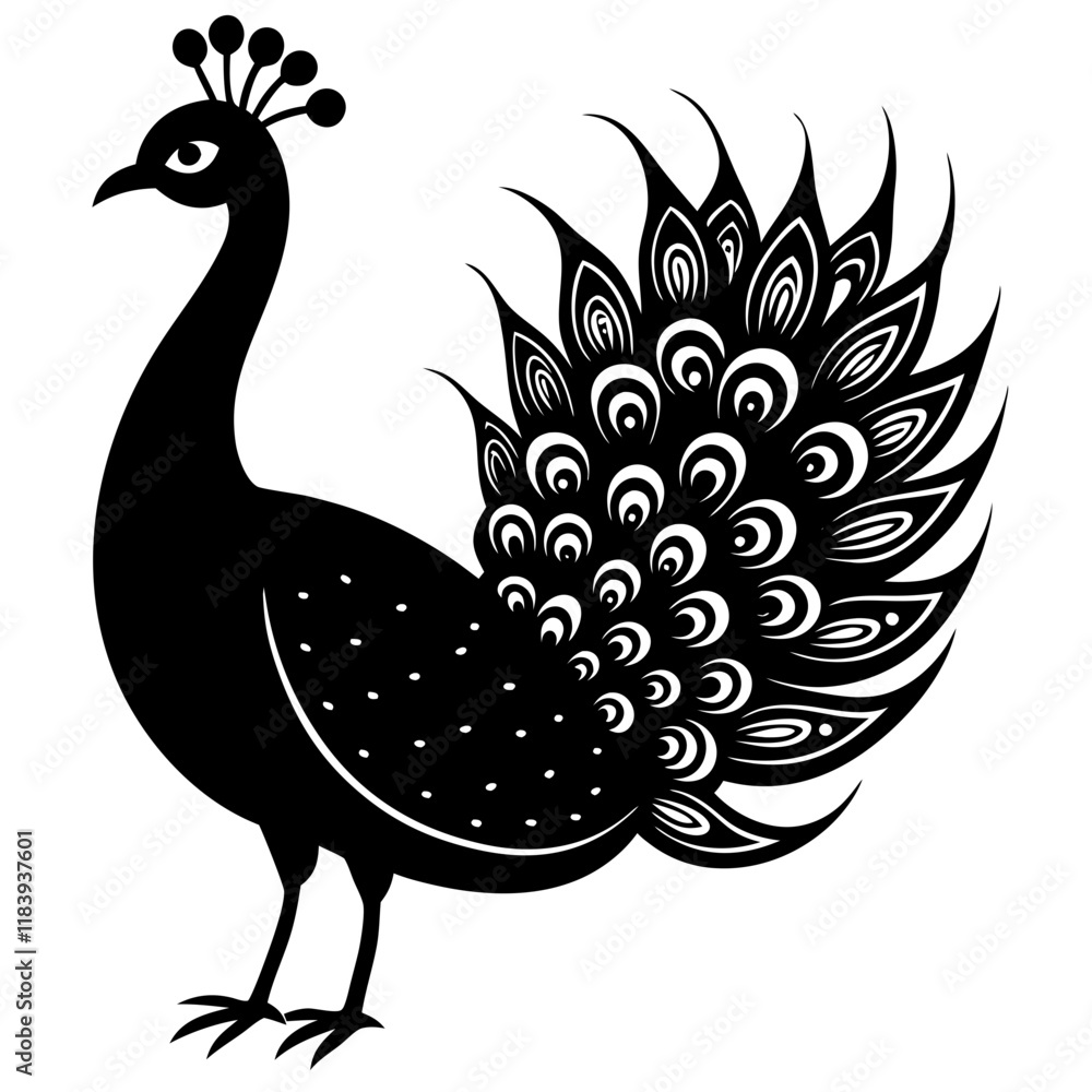 Fototapeta premium Black and White Peacock Silhouette Vector Design