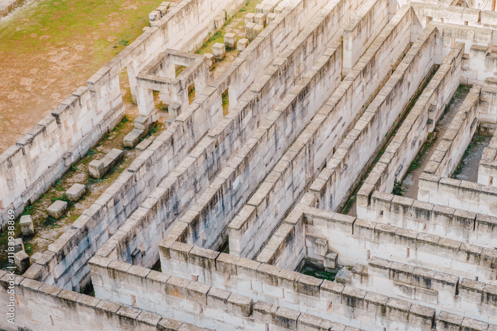 Labyrinth in the Lithica quarry, Minorca, Spain. Labyrinth of sandstone on the island of Menorca, vacation spot, Famous quarry near the town of Ciutadella.