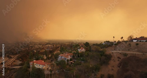 Pasadena Eaton Fire California Canyon Smoke Sky Pan Left photo