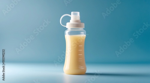 Refreshing Beige Beverage in a Clear Bottle photo