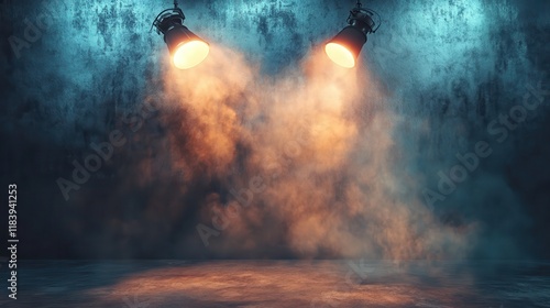 Wallpaper Mural Glowing spotlight against abstract grunge wall with smoke and copy space. Event concept. 3D Rendeirng. Torontodigital.ca