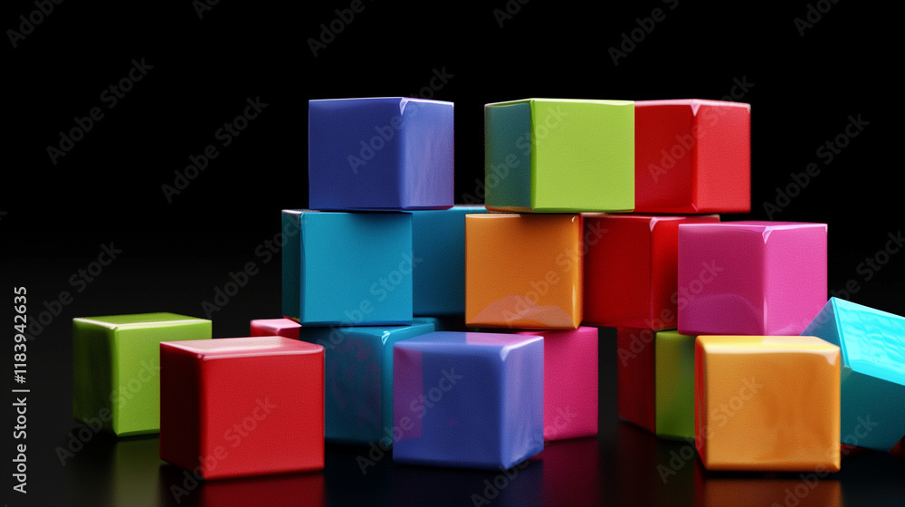 Abstract geometric blocks on black background, 3d render - Abstract geometric blocks on black background, 3d render -