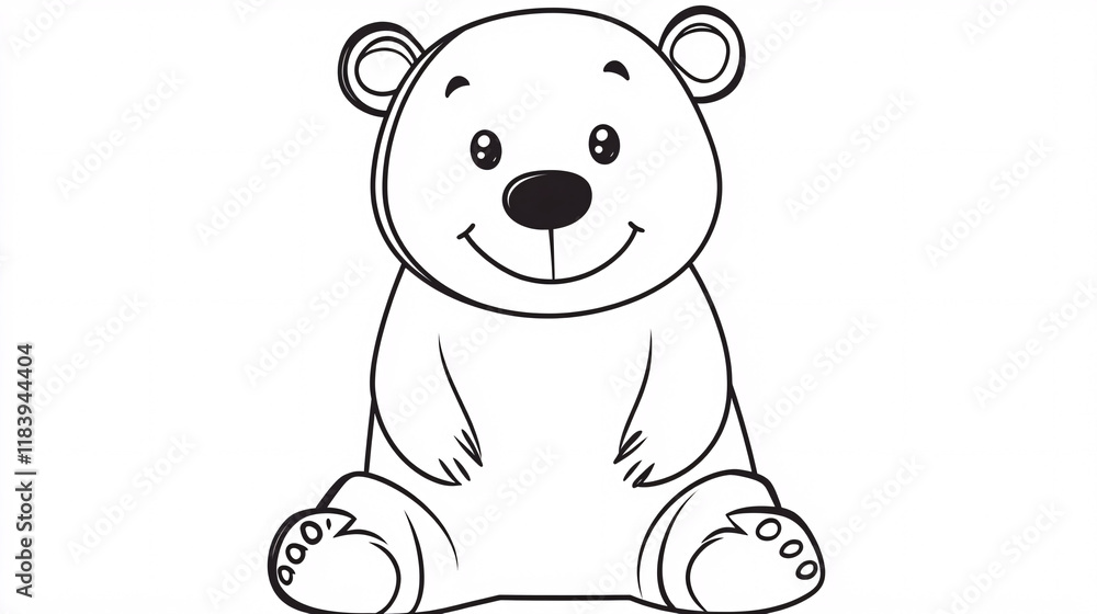 Obraz premium A cute cartoon-style teddy bear in simple line drawing on a white background for coloring.