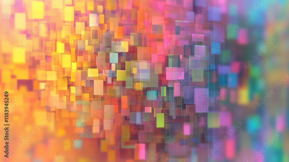 Fototapeta premium Abstract colorful blurry pixel blocks background. Bg and technology, digital world concept. 3D Rendering