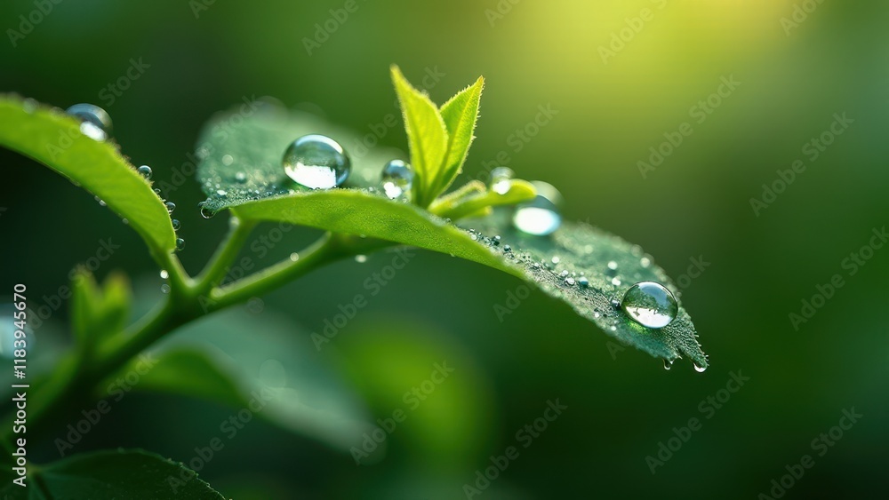 Close-Up of Green Leaves with Morning Dewdrops on a Sunny Day
Close-Up of Green Leaves with Morning Dewdrops on a Sunny Day