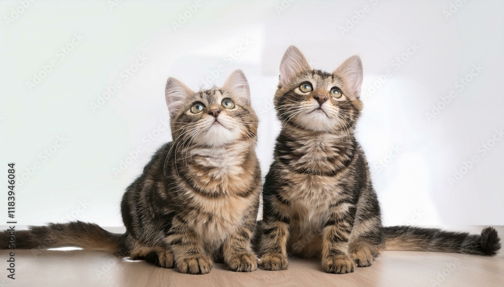 cute cat siblings sitting together looking up cute cat siblings sitting together looking up