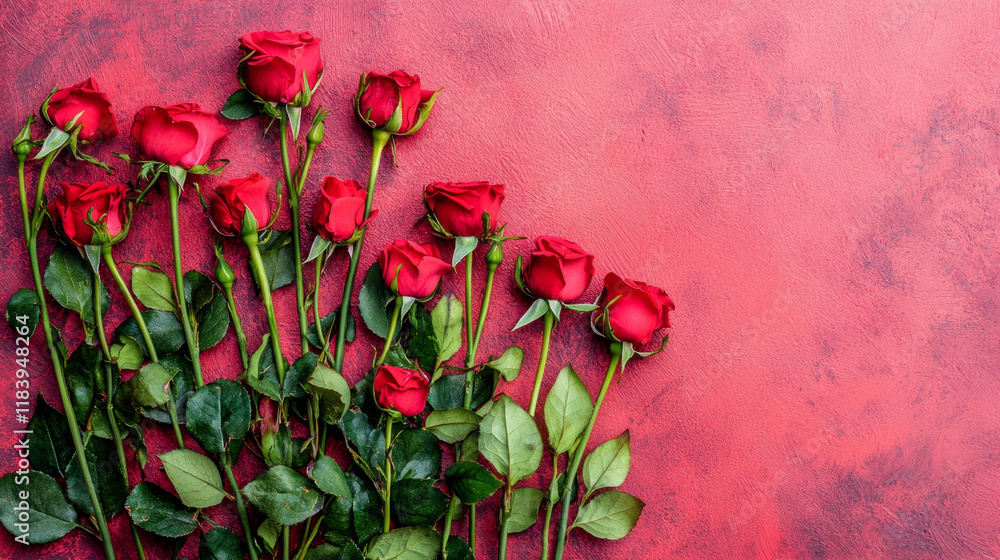 Red roses on a textured crimson background. Red roses on a textured crimson background.